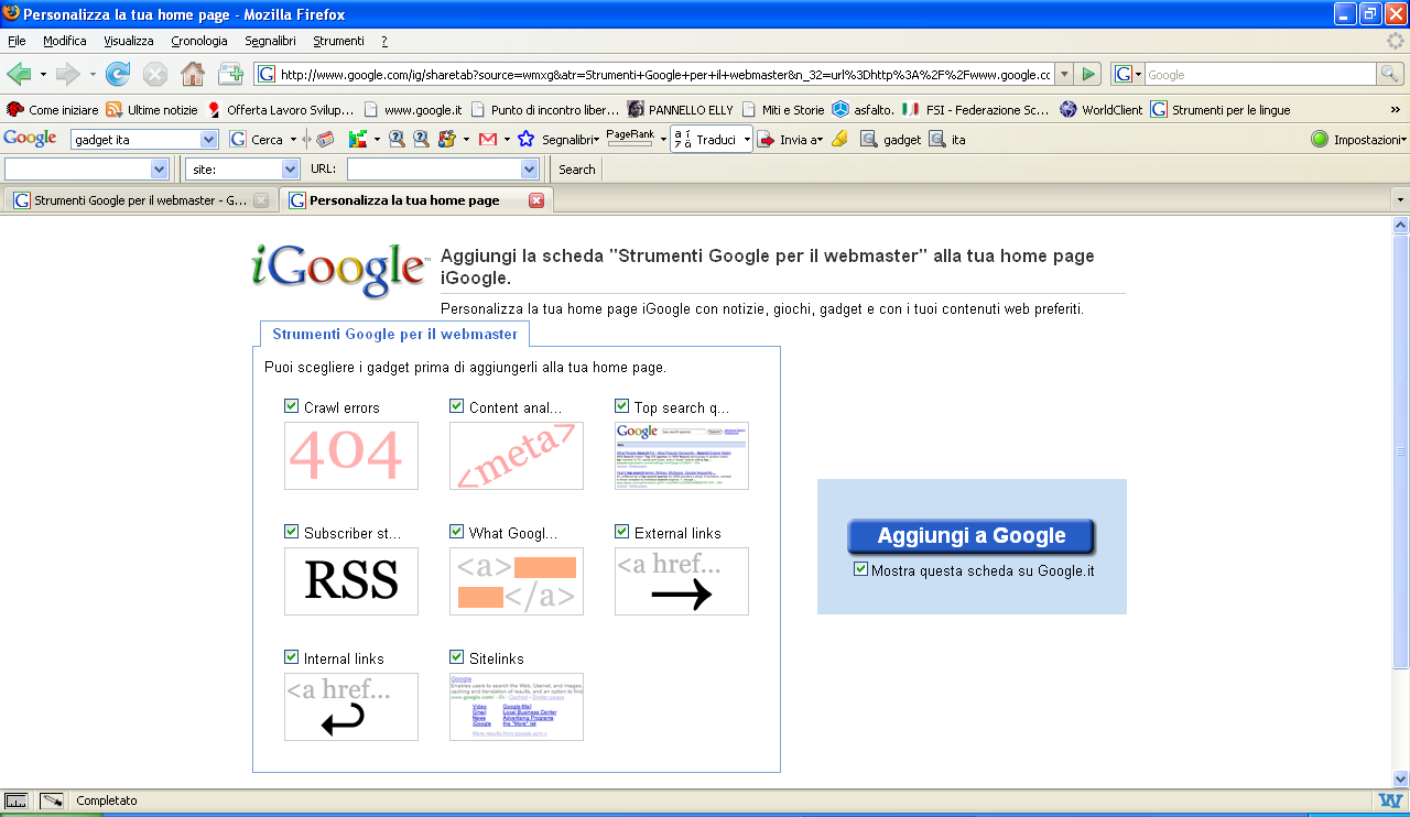 gadget webmaster tool di Google