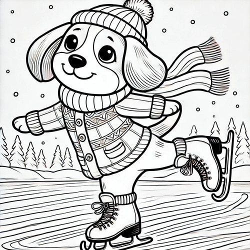 cagnolino che pattina sul ghiaccio con maglione e sciarpa d’inverno