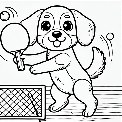 beagle che gioca a ping pong con racchetta vicino alla rete